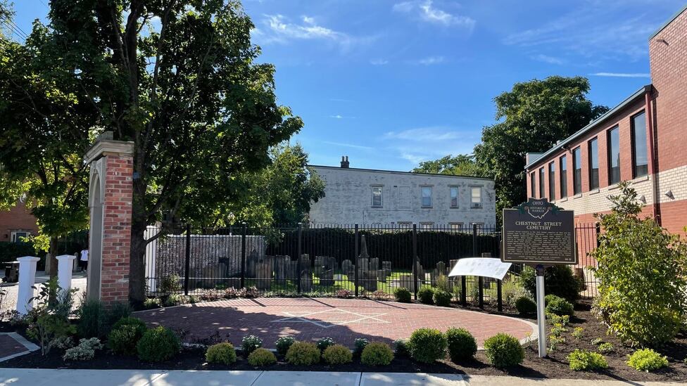 Restored entrance and educational courtyard at Chestnut Street Cemetery