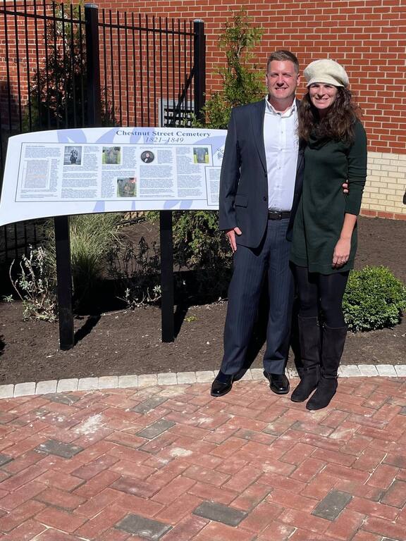 Participants at the Chestnut Street Cemetery bicentennial rededication