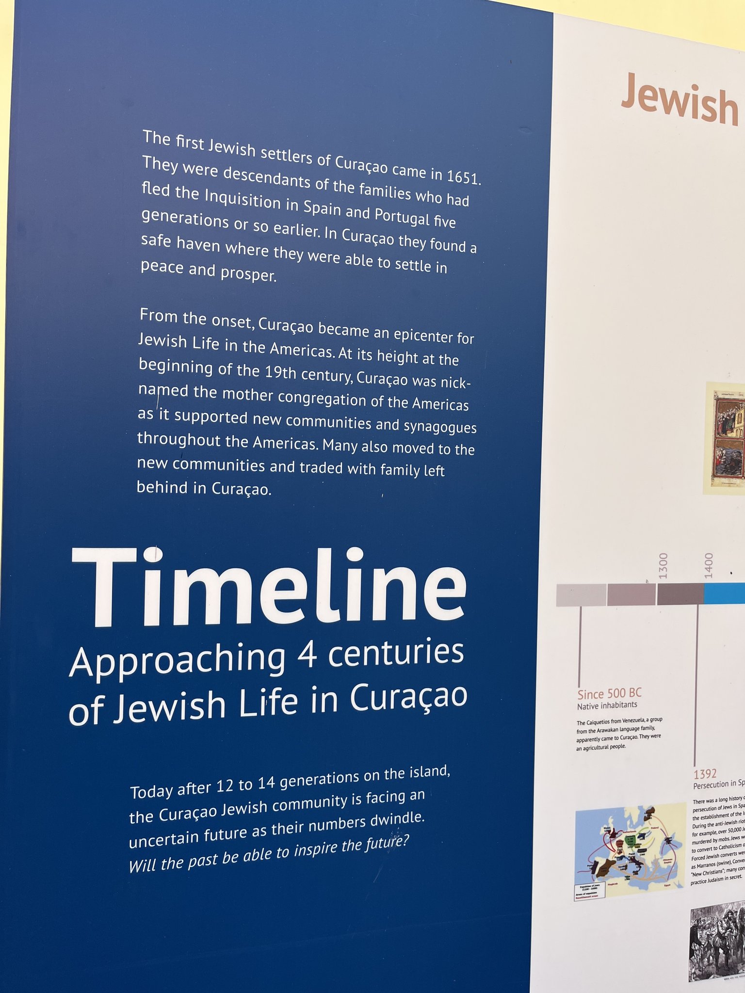 Museum timeline describing centuries of Jewish life in Curaçao